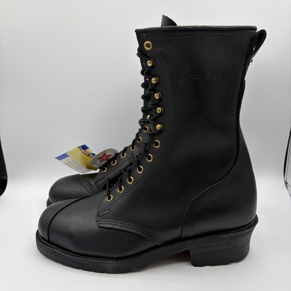 Iron Age Vibram USA Leather Safety Toe Logger Lineman Work Boots Men's Sz 9 EEE